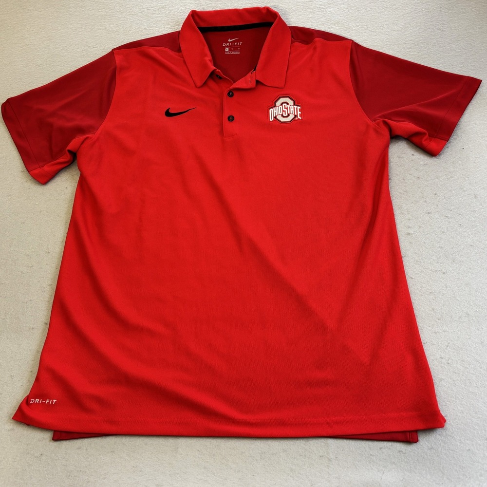 Nike Polo Shirt Mens XL Red Ohio State Buckeyes Dri-FIT Short Sleeve NCAA Champs